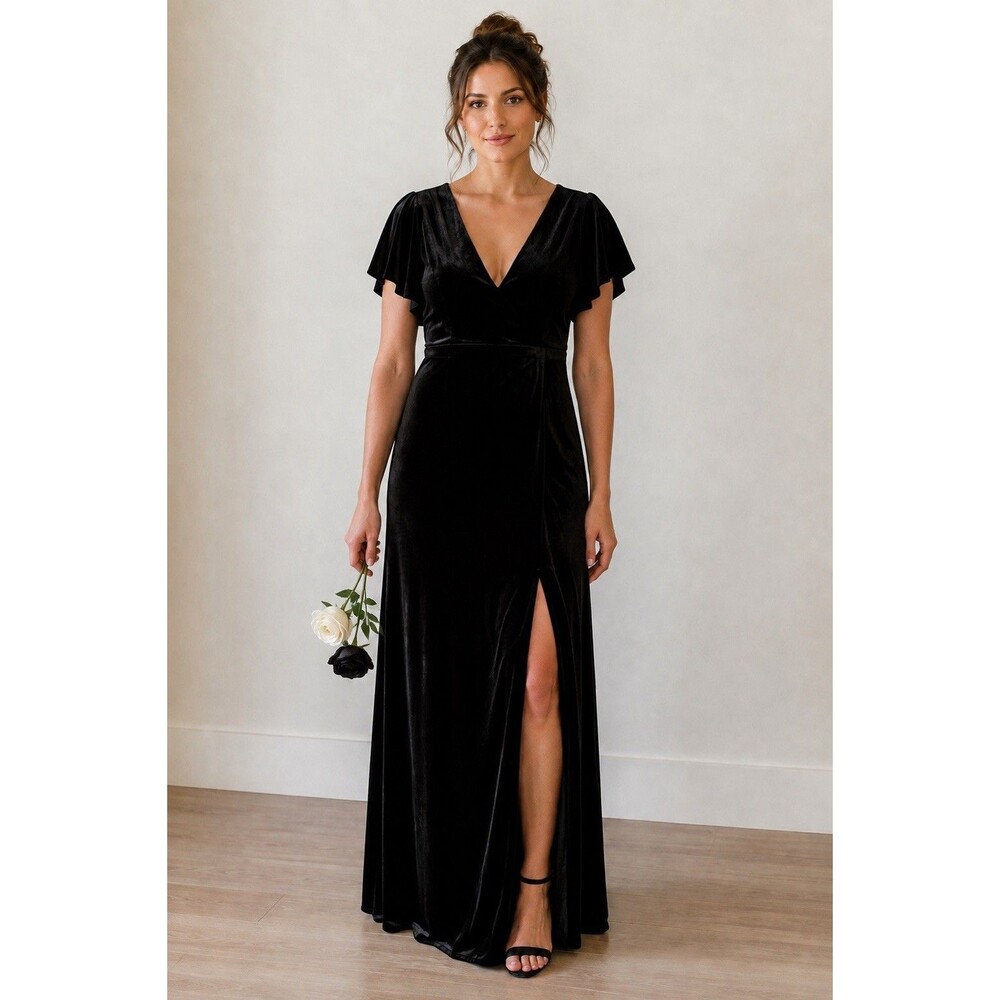 Birdy Grey Hannah Dress Black Velvet Empire Gown Brides Maid Formal Small